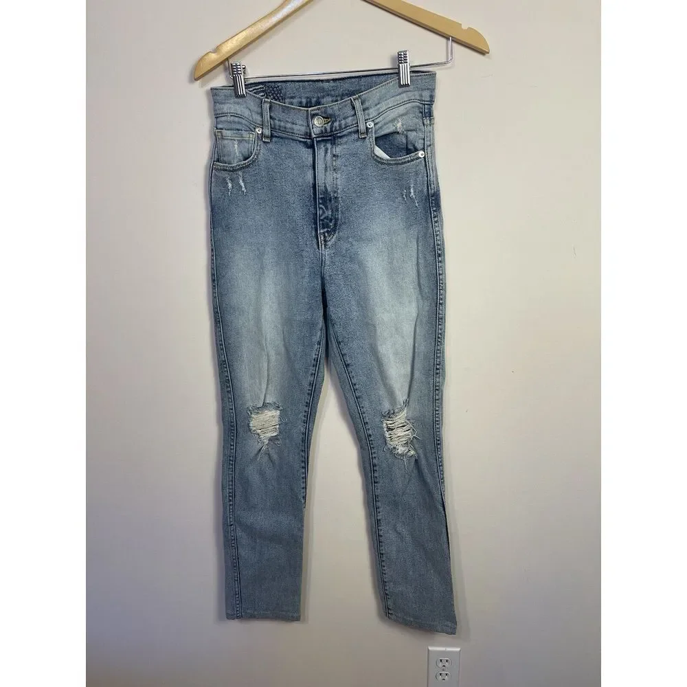 Revice Women Blue Jeans Star Back Size 28 USA‎ Made Hi Rise Distressed